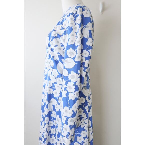 Vintage 1970s Marek New York Midi Dress Blue Floral Print Long Sleeve - Picture 8 of 11